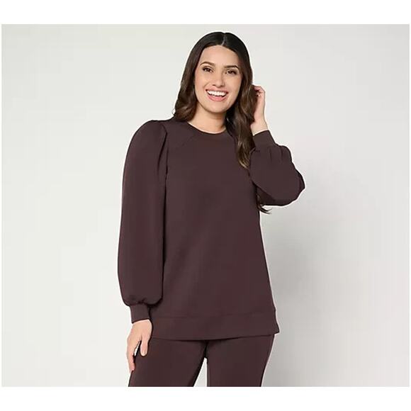 KIM Tops - Belle by_Kim Gravel ScubaLuxe Blouson Sleeve Top Chocolate Plum Petite S A711031